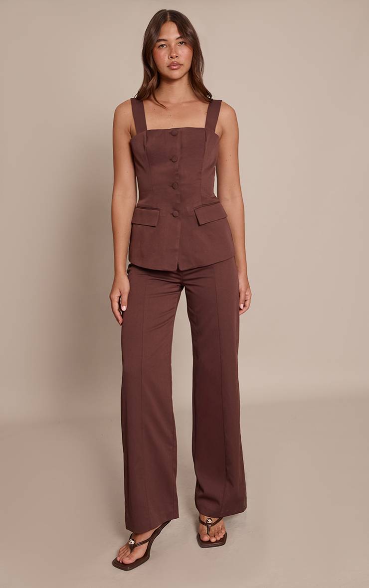 Chocolat Ensemble Coordonné Gilet Corset À Détails Boutonnés