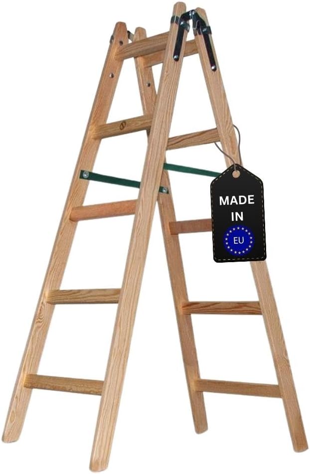 PROREGAL Houten Trapladder Economy Plus, Tweezijdige Toegang, 2 x 5 Sporten, Werkhoogte 3,00 m, Draagvermogen 150 kg