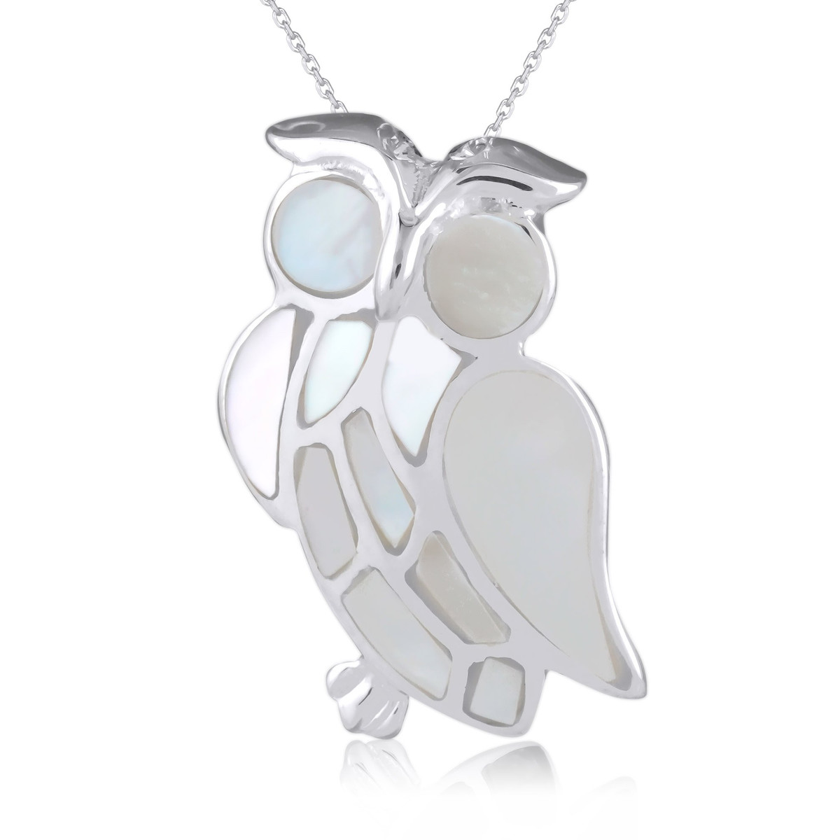 Bijoux figurine chouette-Hibou de nacre Blanche sertie argent 925 000ème