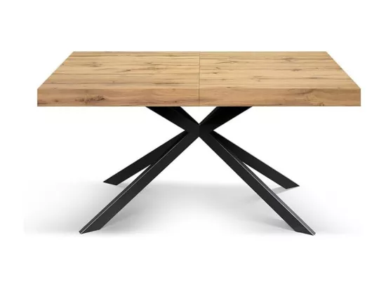 Table en bois, finition chêne, base X anthracite, extensible 160x90 - CAMAIORE