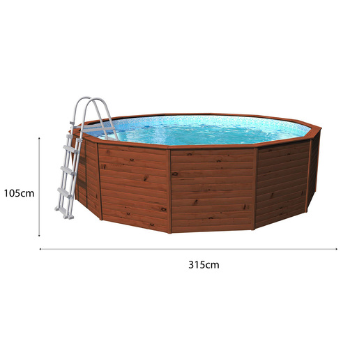 Piscina de madeira com painéis K2o 315x105 cm com bomba de filtro de cartucho de 1.249 L/h e escada.