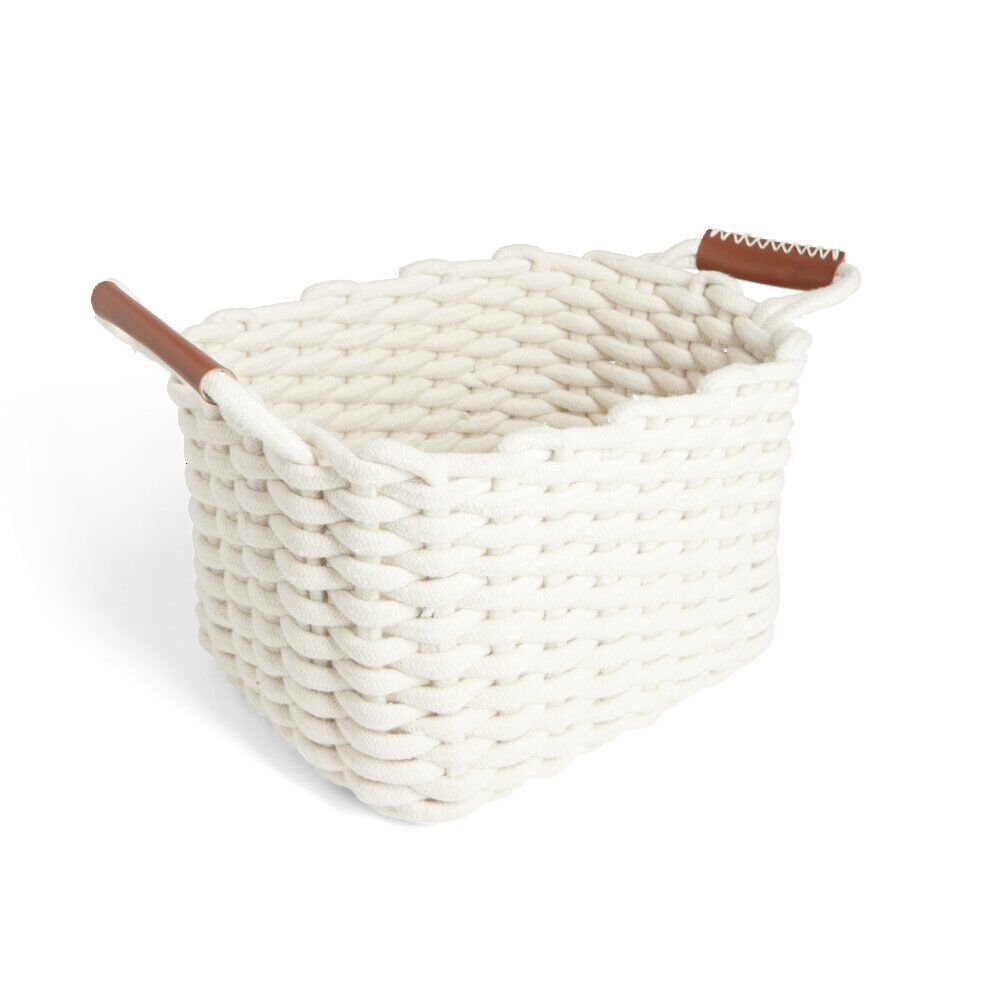 Panière rectangulaire tricot coton blanc 35x20xH25cm