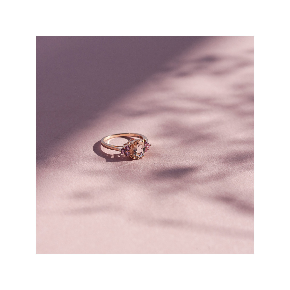 Bague or 375 rose morganite ovale et saphirs roses