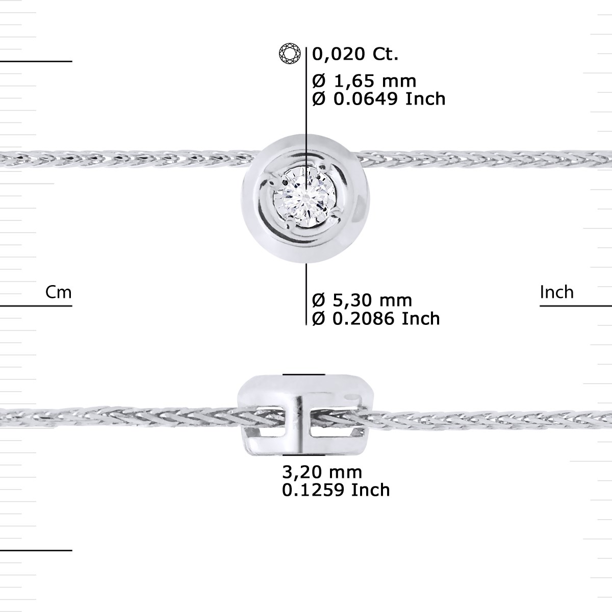 Collier Solitaire Diamant 0,020 Cts Serti Illusion 0,50 Cts Or Blanc