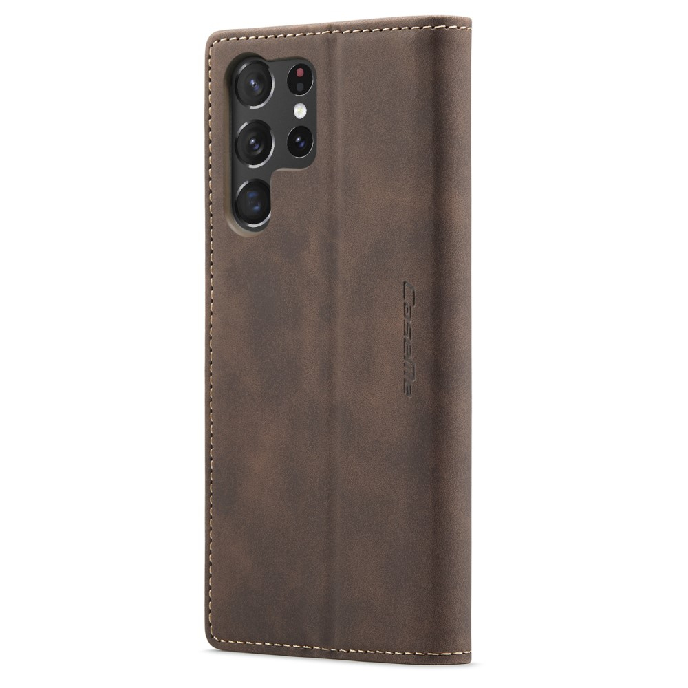 Samsung Galaxy S23 Ultra 5G Leder Tasche Flip Wallet Etui mit Kartenfächern - Dunkelbraun