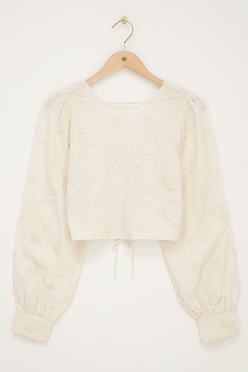 Beige embroidery top met open rug