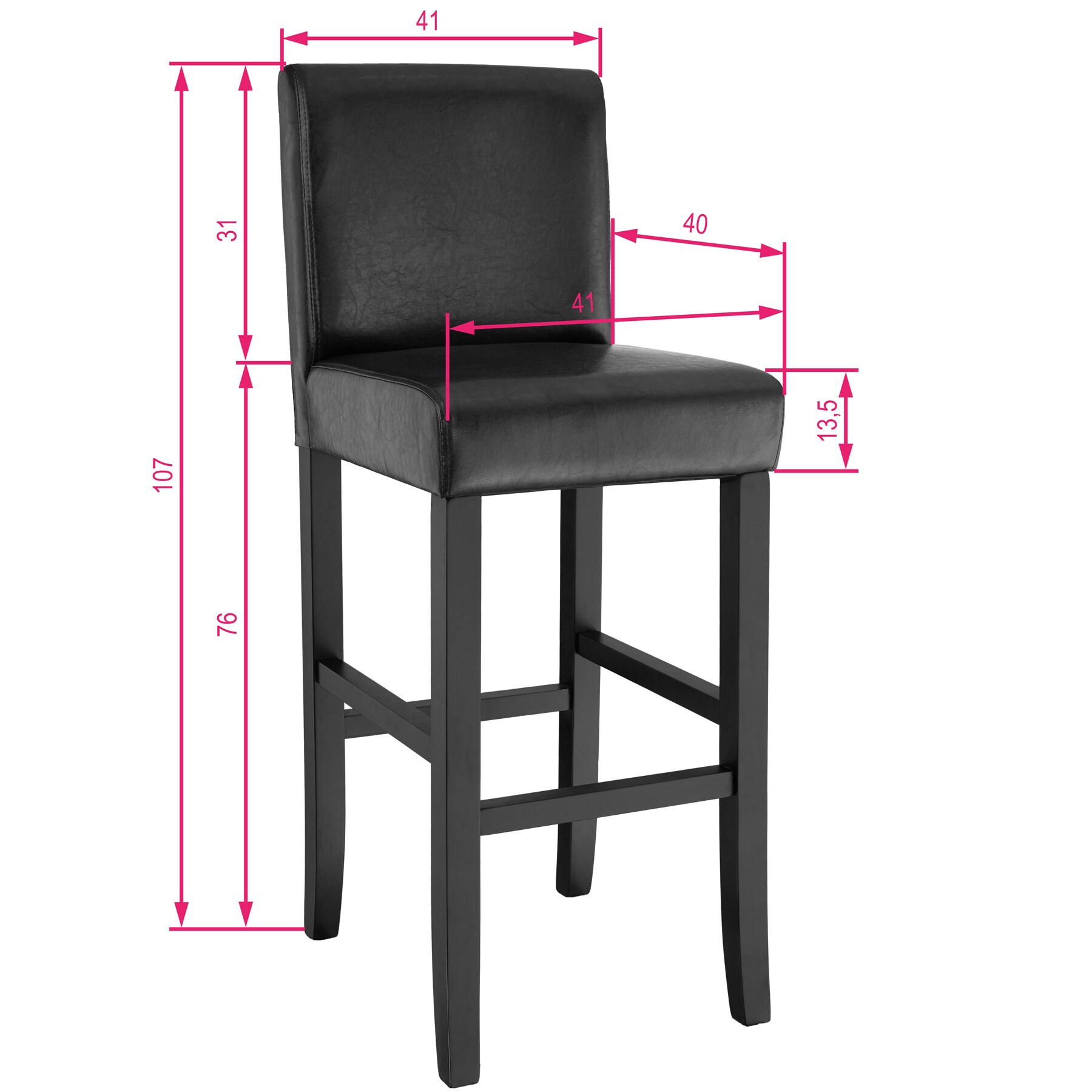 tectake® 4er Set Barhocker, gepolstert mit Rückenlehne, Stuhlbeine aus Massivholz, Sitzhöhe 76 cm