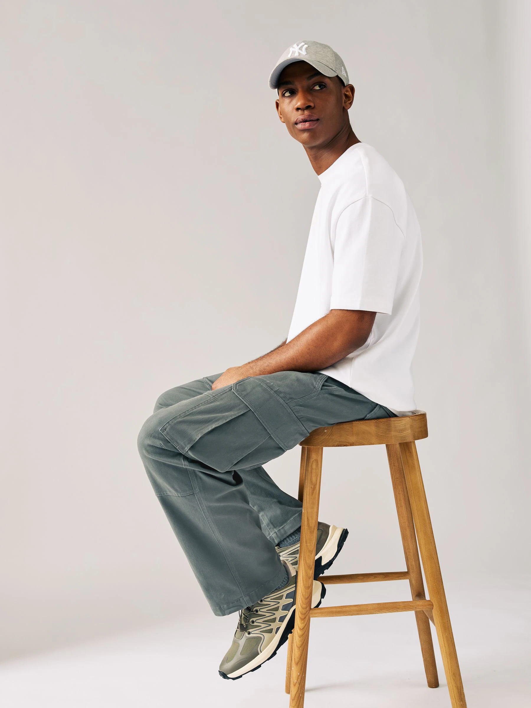 Antracietgrijs - Relaxed fit - Katoenen cargostretchbroek