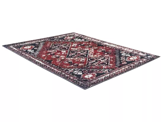Tapis oriental vintage - 200 x 290 cm - Rouge et noir - SYLHET