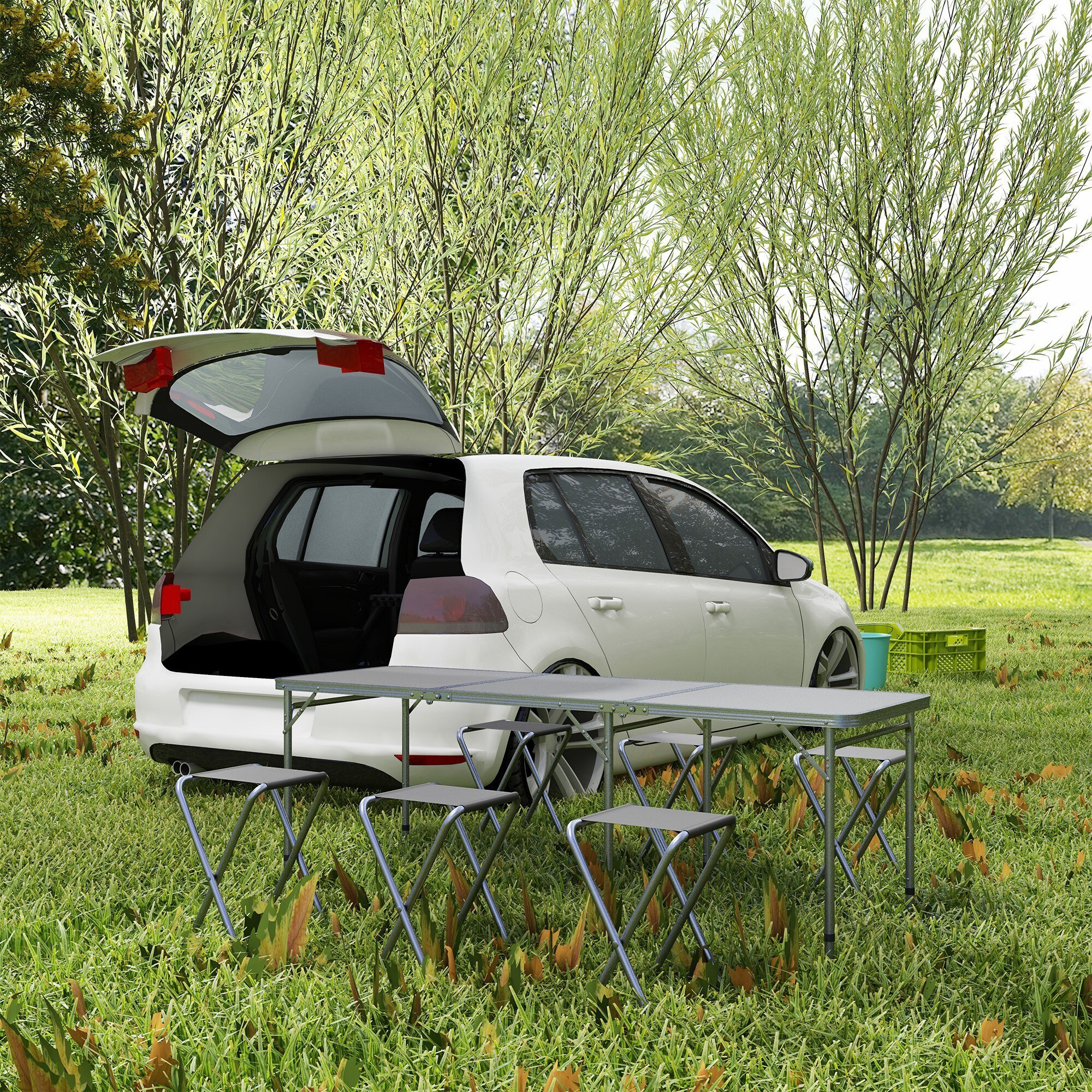 Outsunny Campingtisch Set mit 6 Stühlen grau 180L x 60B x 70H cm