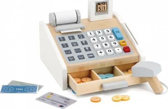 Viga Toys Kasseapparat i træ, grå og hvid