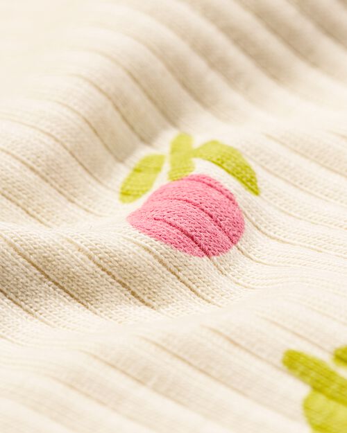 T-shirt bébé côtes fleurs écru