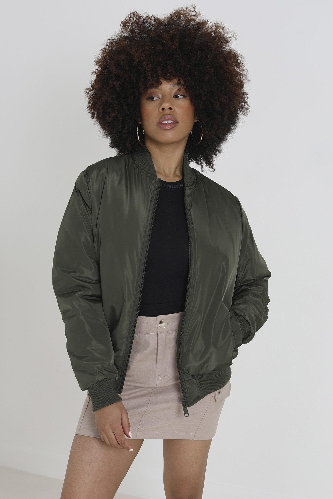 Jaqueta bomber oversized com zíper