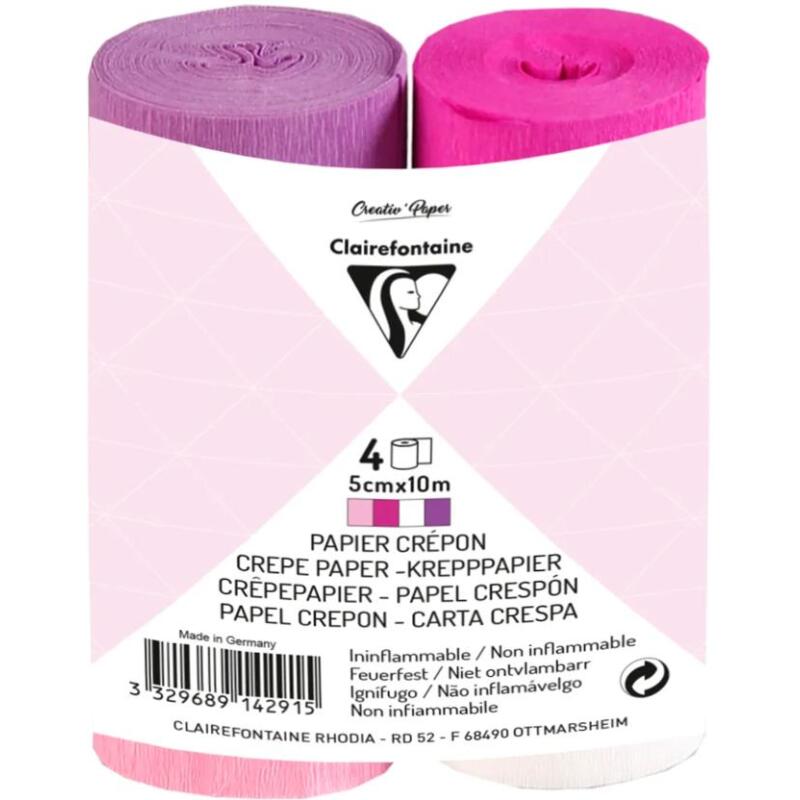 PAPIER CRÉPON IGNIFUGÉ, 4 bandes au format 5cmx10m - Assortiment rose