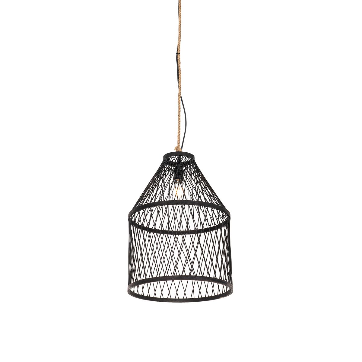 Landelijke buiten hanglamp zwart rotan 40x55 cm - Calamus