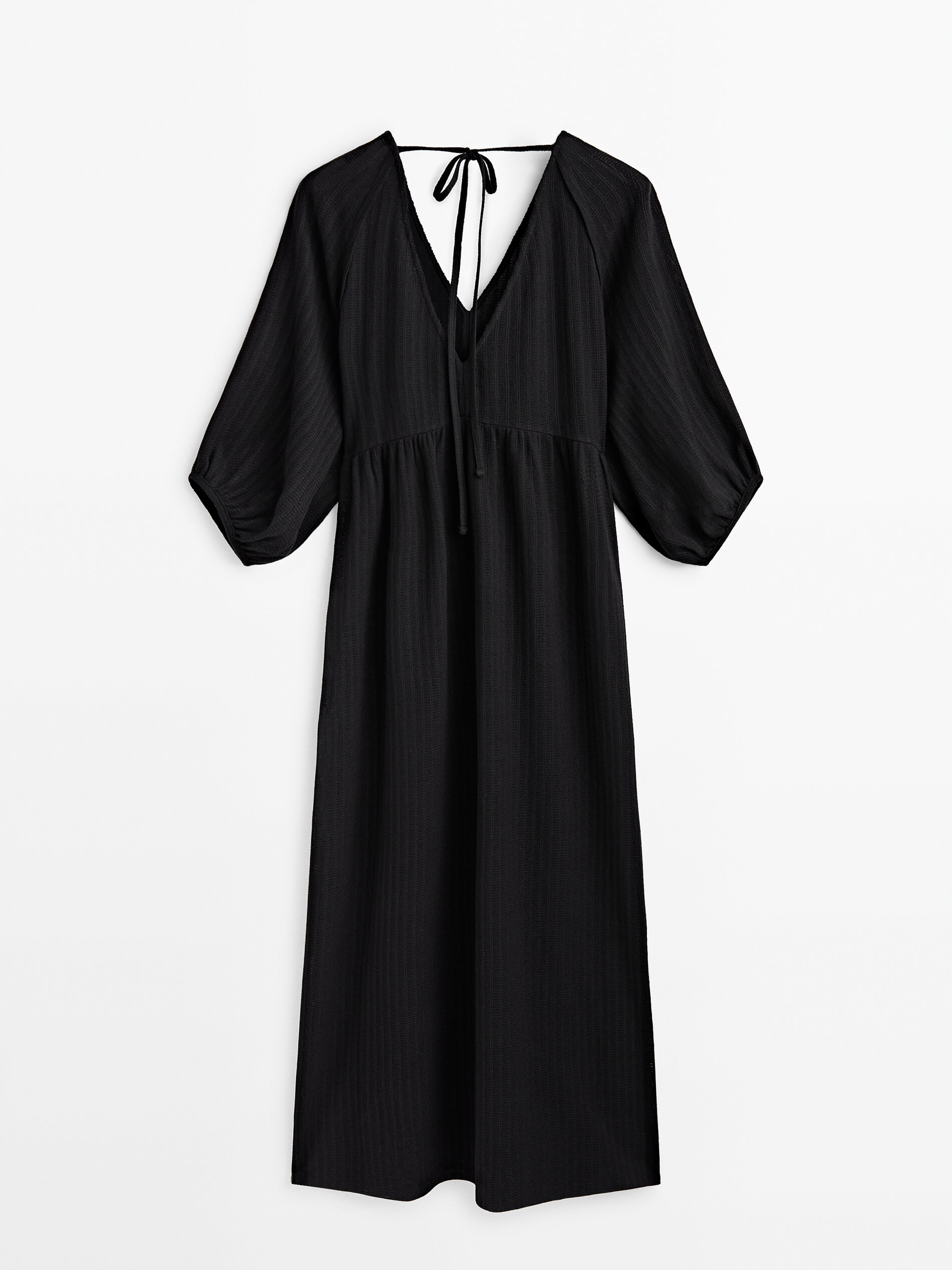 Vestido midi estruturado com mangas bufantes - PRETO