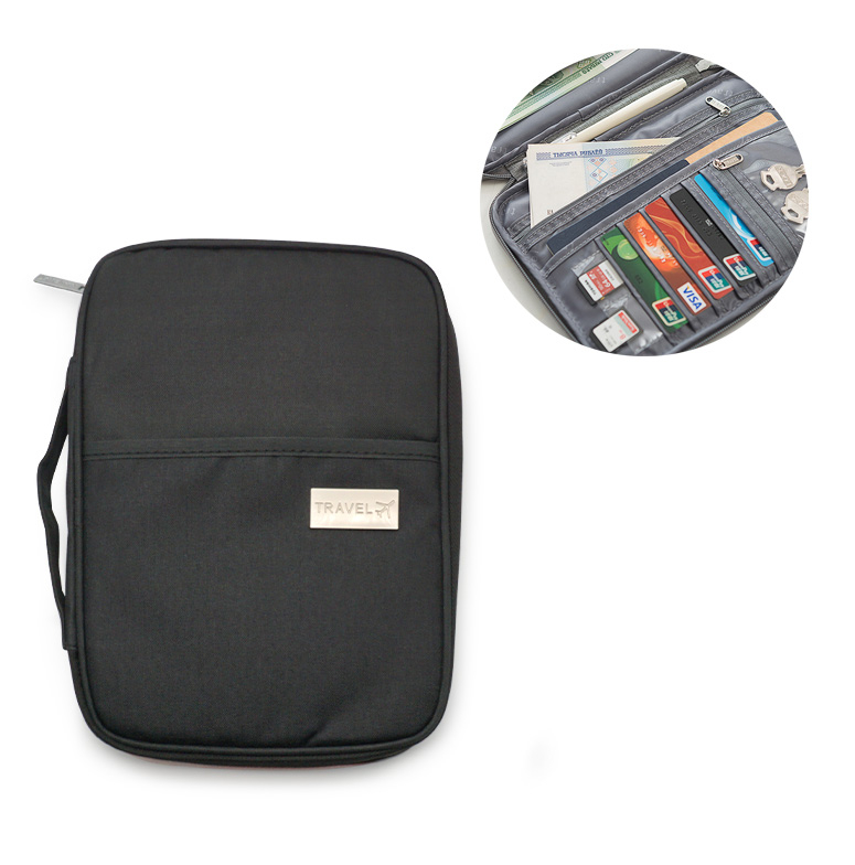 (24x18x2cm) Business Kreditkartenetui Reisetasche mit Reisepass Fach - Schwarz