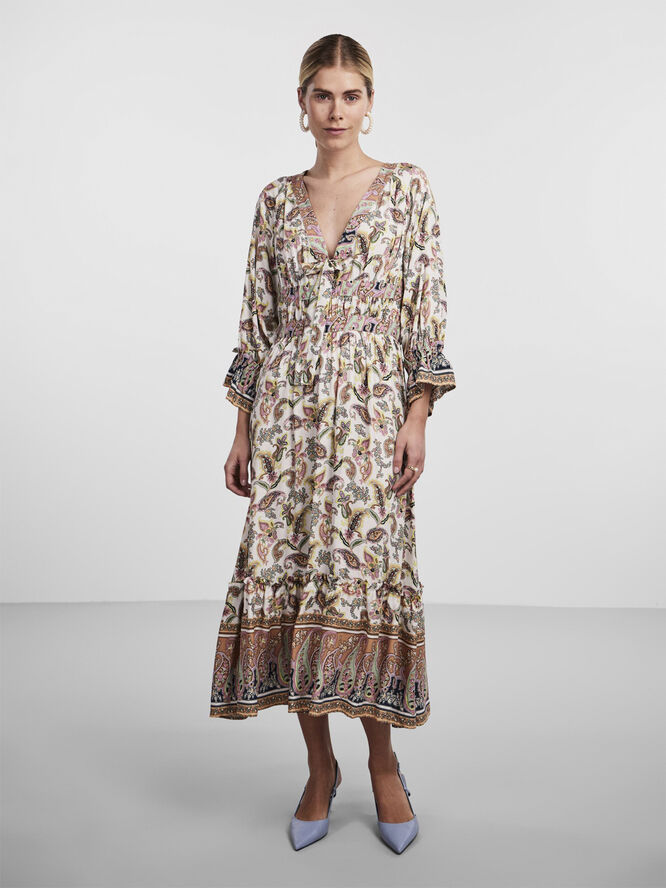 YAS YASGEMMA 3/4 MIDI DRESS - FEST Apricot ice/gemma print