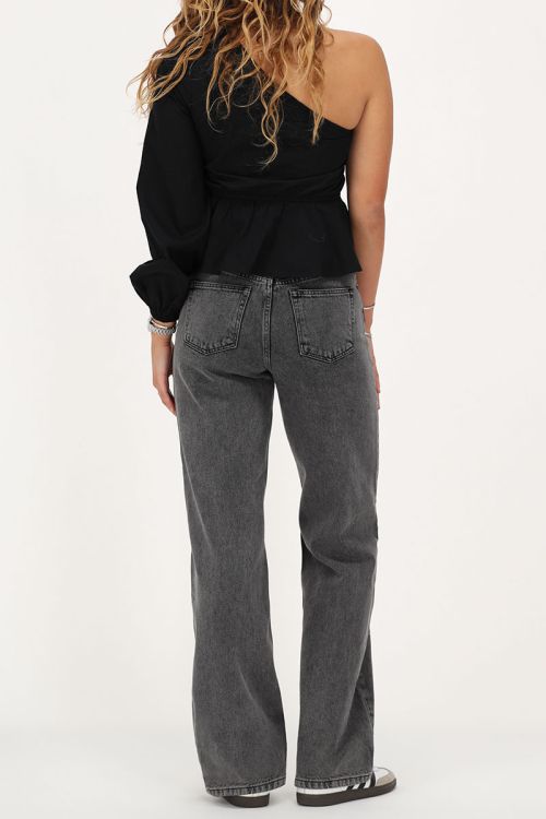 Grijze wide leg jeans met strass