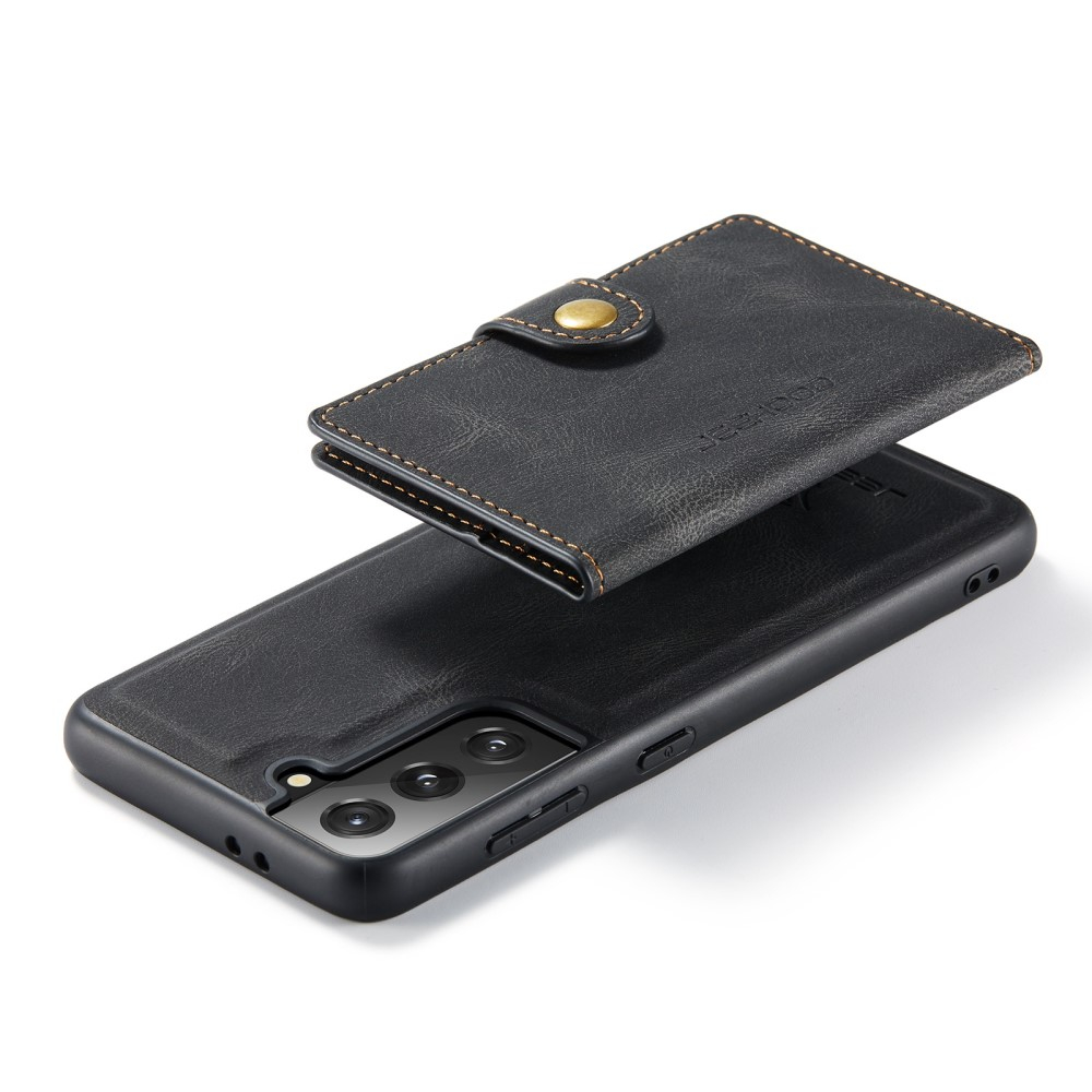 2in1 Samsung Galaxy S21 FE 5G Leder Hülle Wallet   Magnetisches Kreditkartenfach - Schwarz