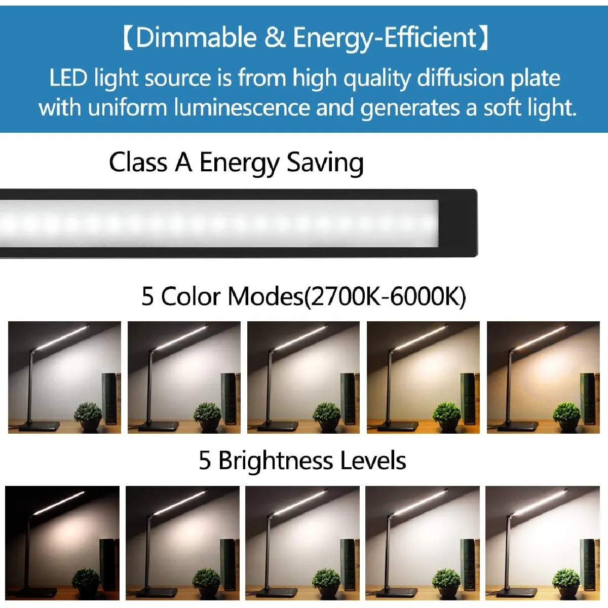 Lampe de Bureau LED Tactile Noir