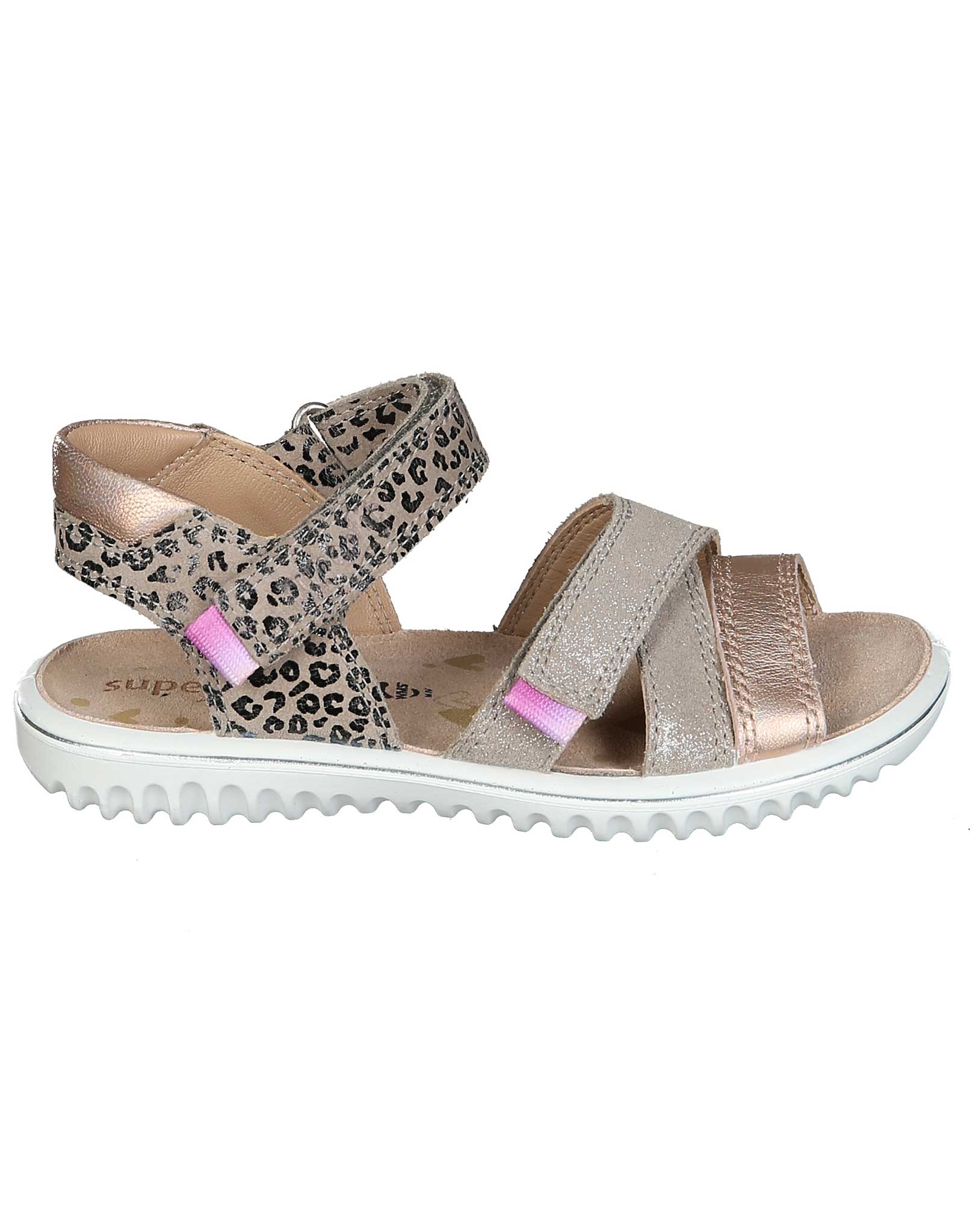 Leder-Klettsandalen SPARKLE in beige/gold