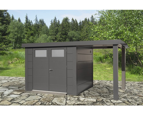 Tuinhuis Classico 2724 incl. regengoot met rechterzijdak 456 x 259 cm granietgrijs