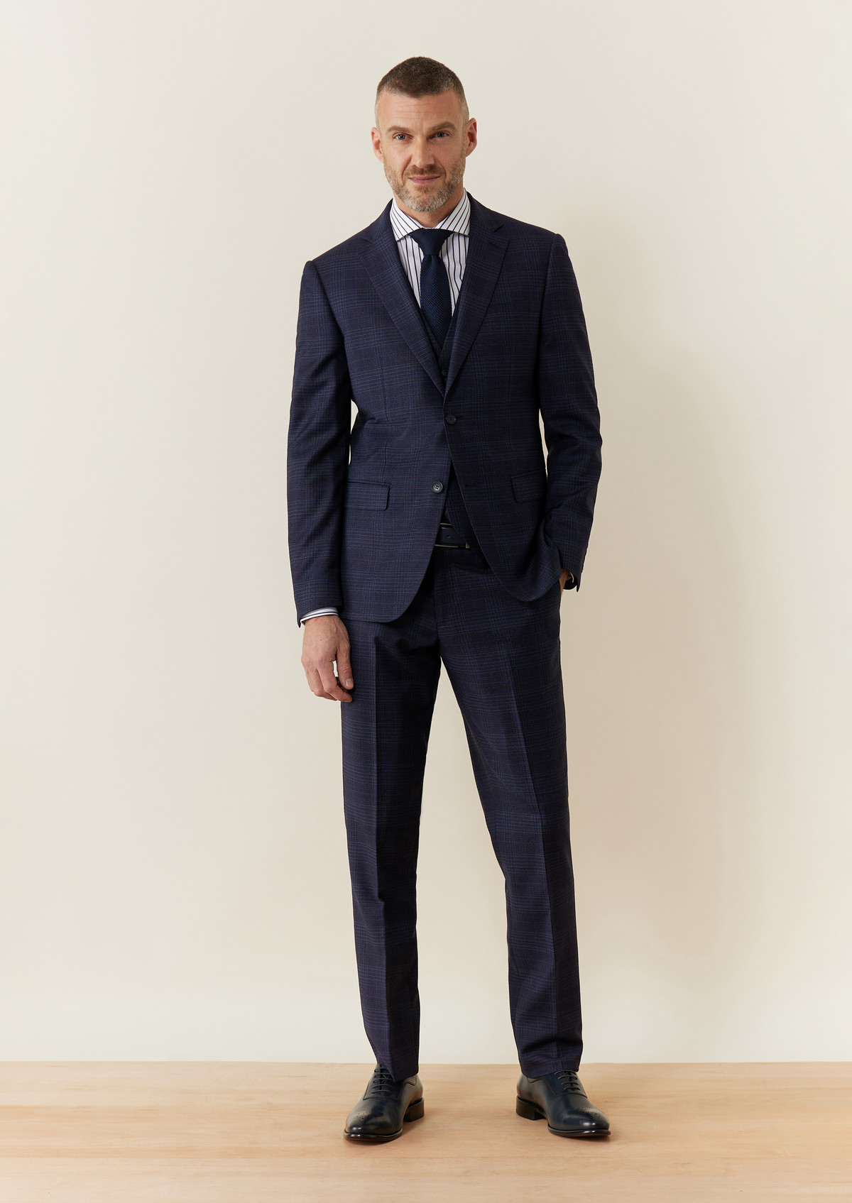 Costume 2 pièces Slim en laine bleu indigo Prince de Galles