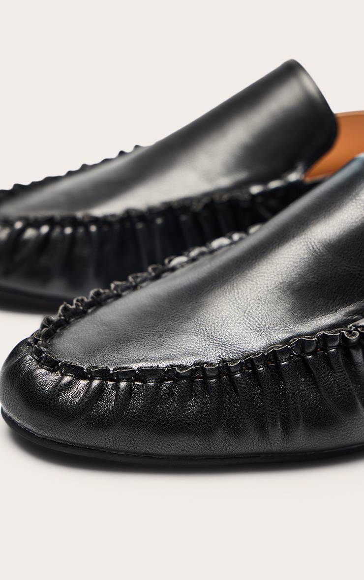 Noir Mocassin Bateau En Synthétiquecuir Avec Détail Froncé