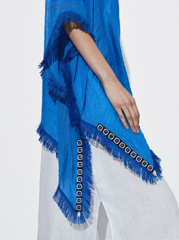 Caftan com franjas - Azul