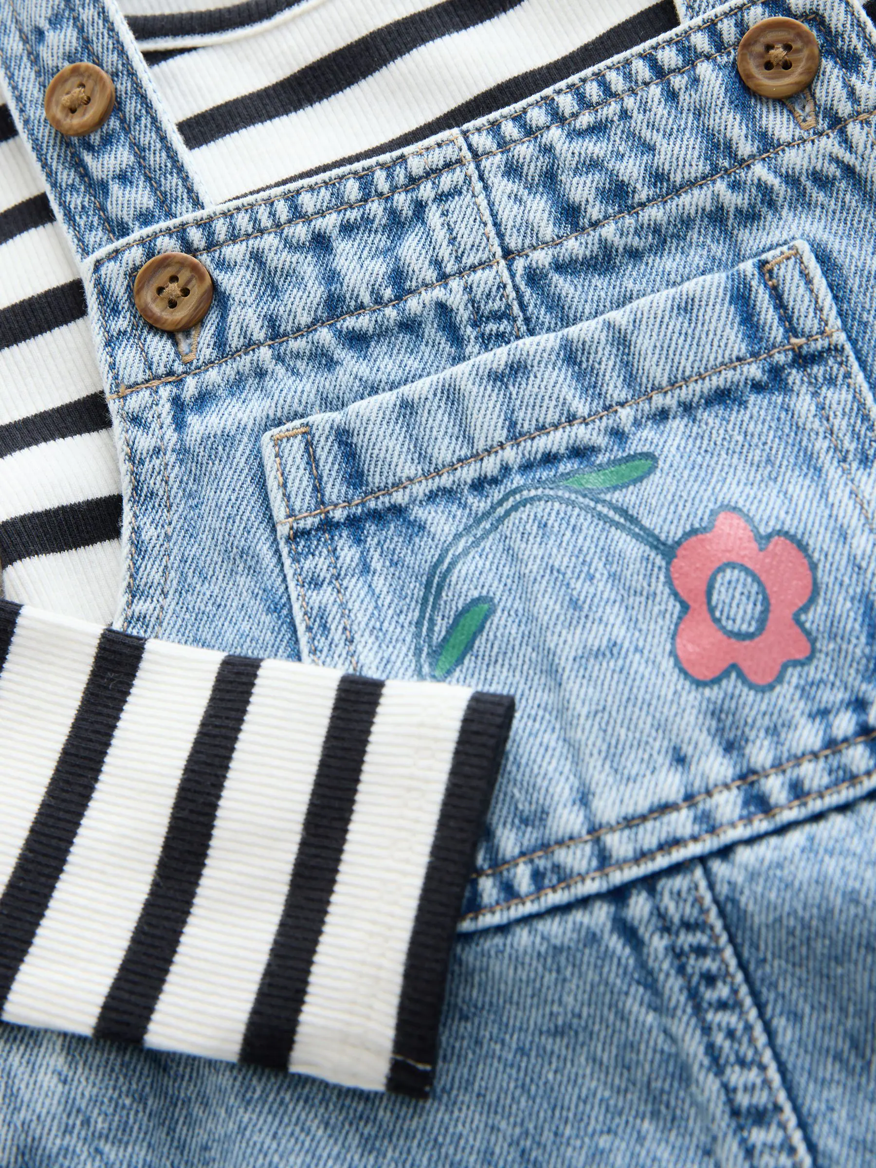 Middenblauw denim - Set van tuinbroek met dierenprint en gestreept T-shirt (3mnd-7jr)