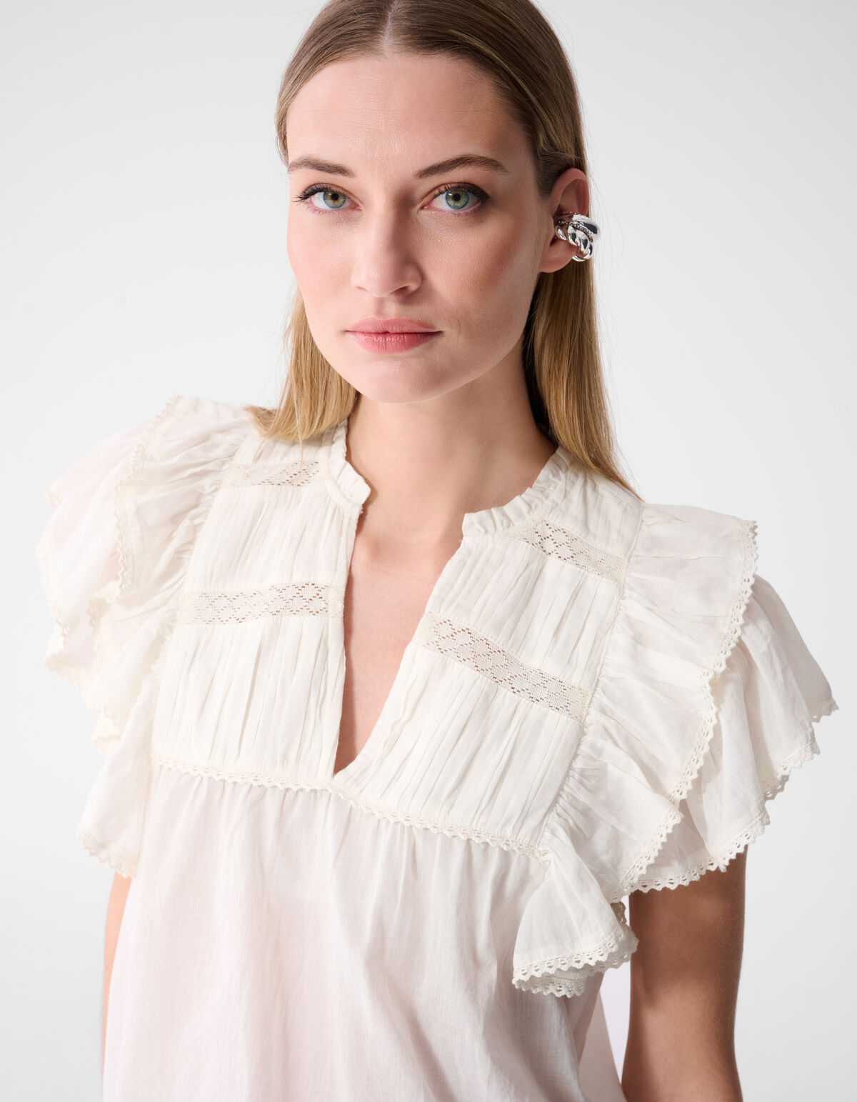 Kanten Ruffle Top Wit