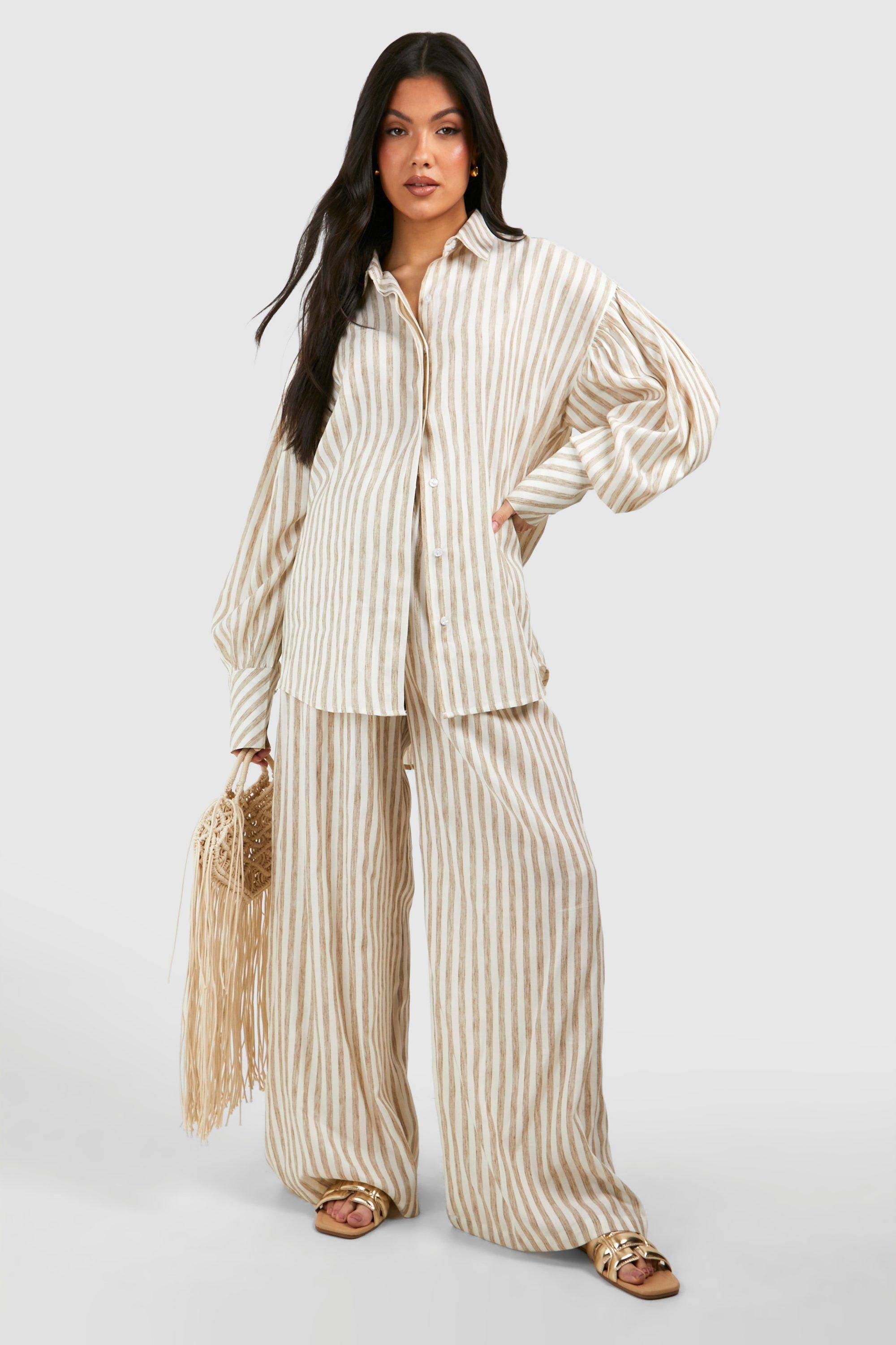 boohoo Chemise de maternité oversize à rayures effet lin