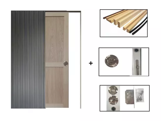 Porte Coulissante Atelier 2 Panneaux Chene H204 X L73 + Systeme De Galandage Et Kit De Finition Inclus Gd Menuiseries