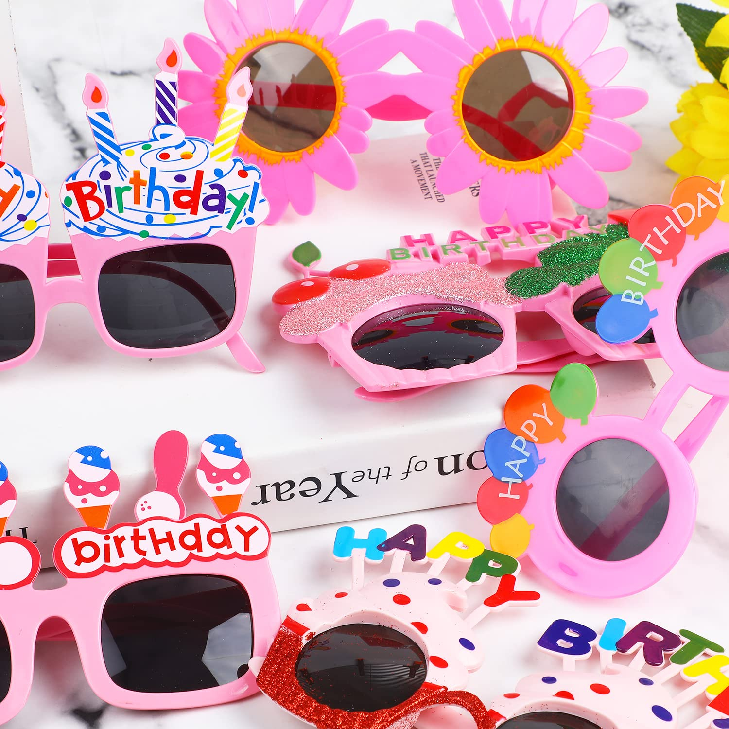 (6er Set) Photo Booth Geburtstags Brille Fotorequisite Party Sonnenbrille Verkleidungs Accessoire für lustige Bilder - Happy Birthday
