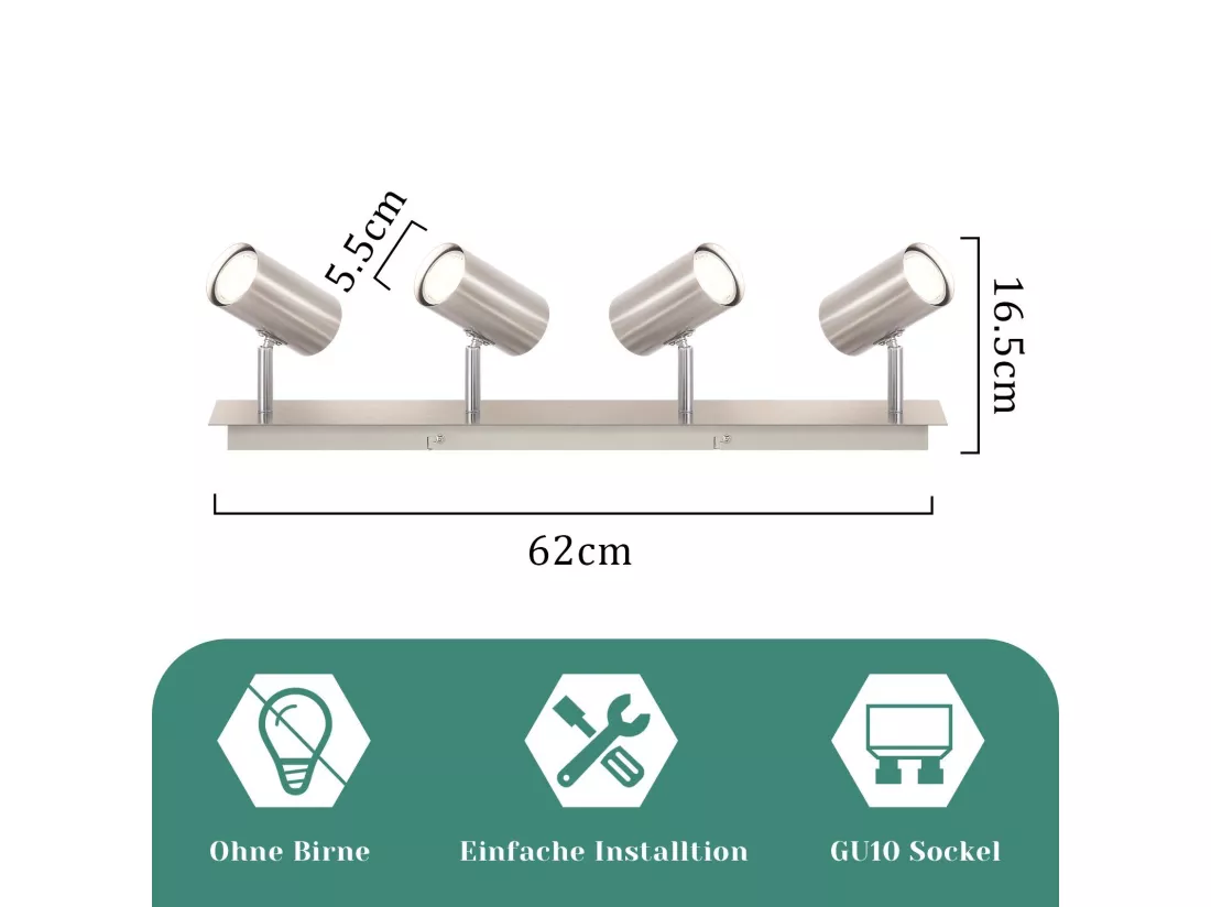 NETTLIFE 4 Spots de plafond GU10 en métal nickel pivotants à 330°pour salon cuisine chambre lampe moderne de couloir sans ampoule