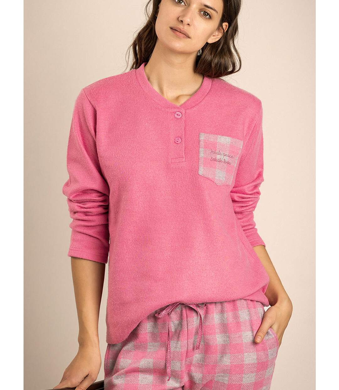 Pyjama tenue d'intérieur pantalon top manches longues Vichy Admas