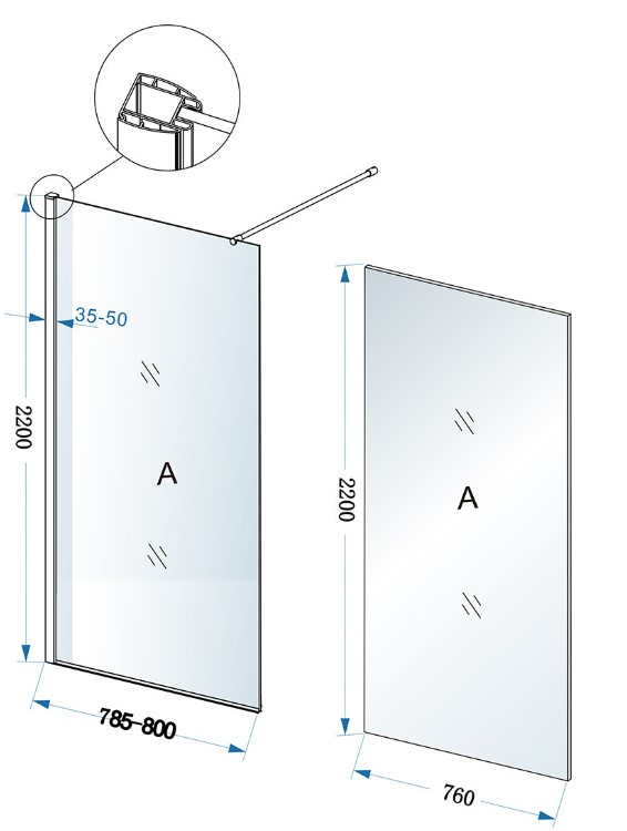 Mueller Eco inloopdouche 80x220 nano-coating helder glas chroom