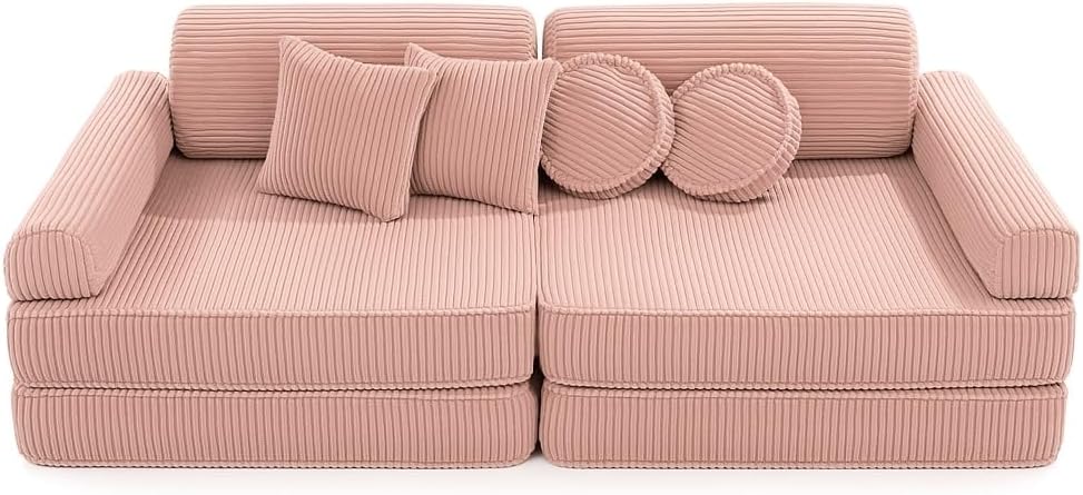 MEOWBABY Kindersofa – Spielsofa für Kinder – Weiche Klappsofa mit Schlaffunktion – Kuschelecke für Kinderzimmer, Aesthetic, Puderrosa