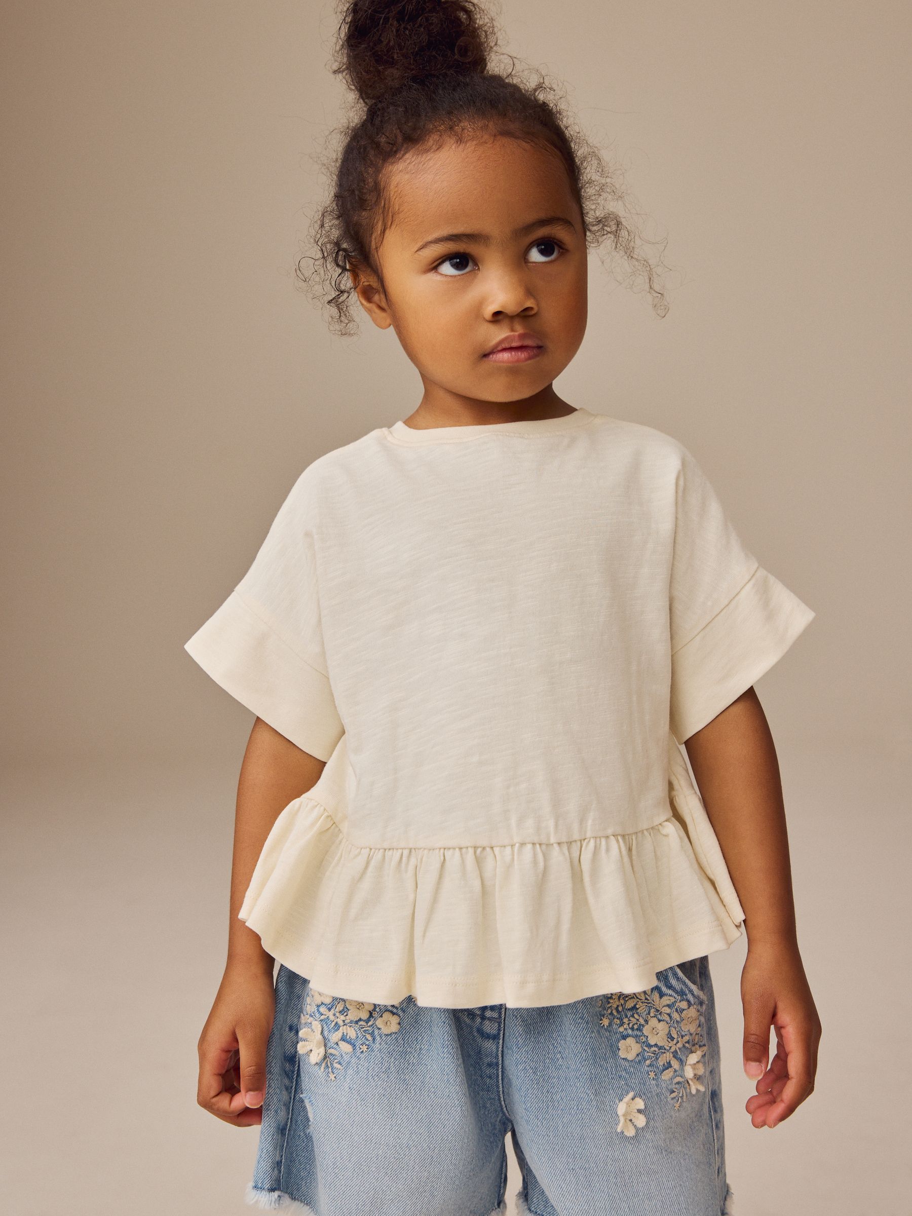 Wit - T-shirt met peplum en korte mouwen (3mnd -7jr)