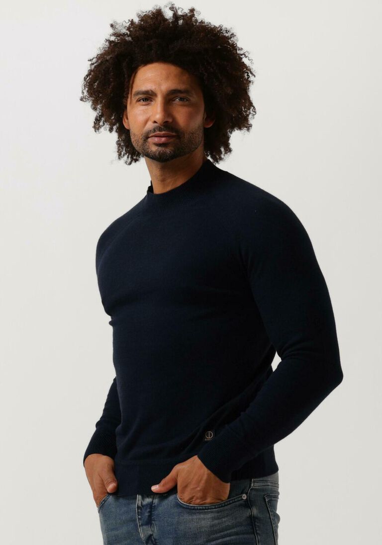 DSTREZZED donkerblauwe dstrezzed trui mock neck soft cotton melange
