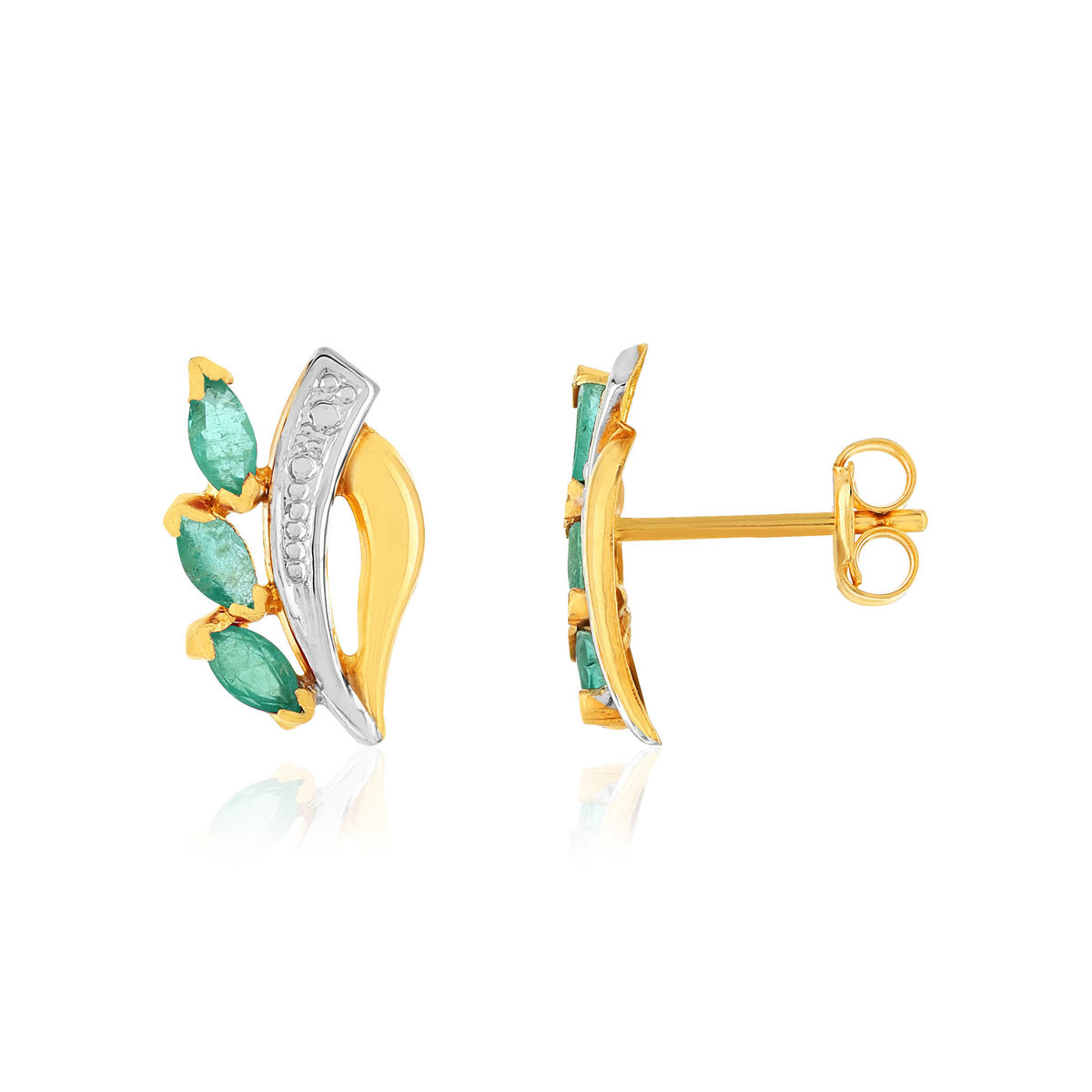 Boucles d'oreilles or 375 2 tons émeraudes
