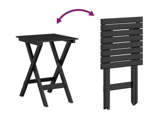 Chaises à bascule lot de 2 table pliable noir massif peuplier