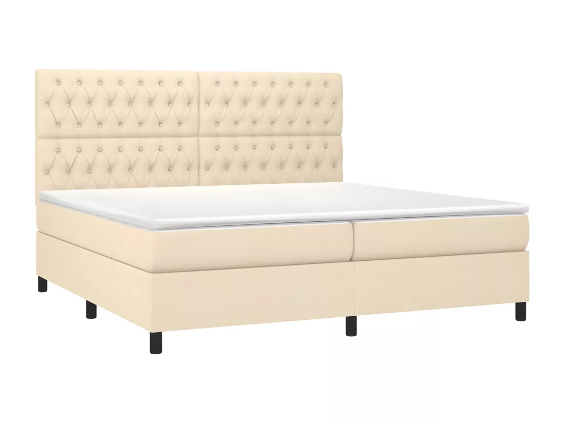 Sommier tapissier et matelas et LED Crème 200x200 cm Tissu
