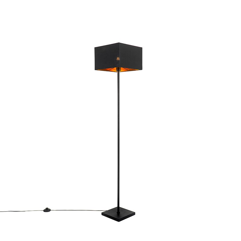 QAZQA - Moderne staande lamp, zwart met goud en messing - VT 1 | Woonkamer | Slaapkamer - Textiel, langwerpig | Vierkant - LED-compatibel, E27