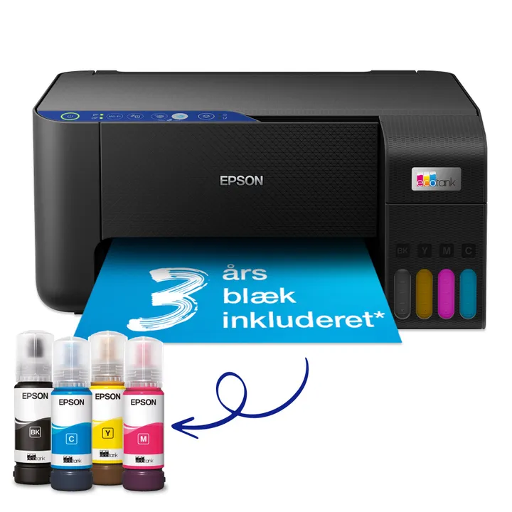 Epson EcoTank ET-2811 - Multifunktionsprinter - farve - blækprinter - A4 (medie) - op til 10 spm (udskriver) - 100 ark - USB, Wi-Fi - sort