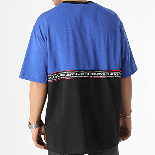 Tee Shirt Oversize Large Tape Logo 74GAH618-J0005 Noir Bleu Roi