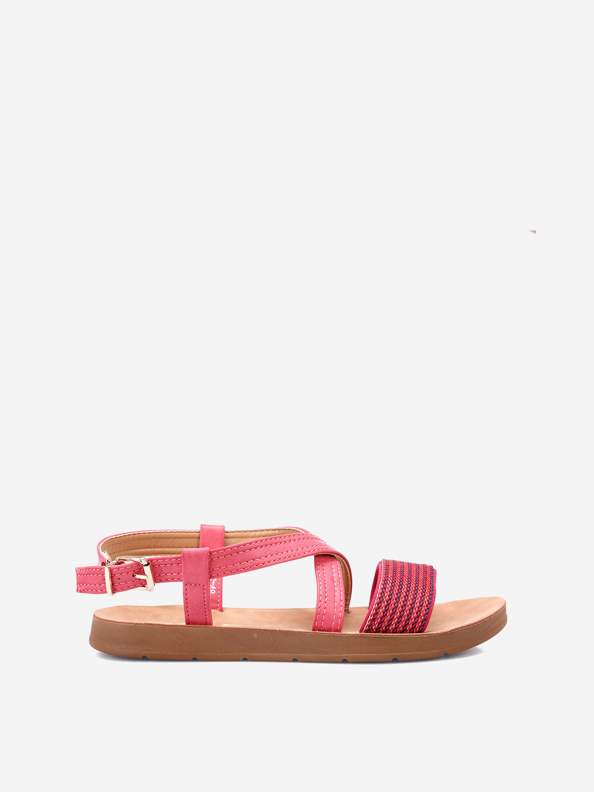 Sandales à brides bi-matières- Rouge