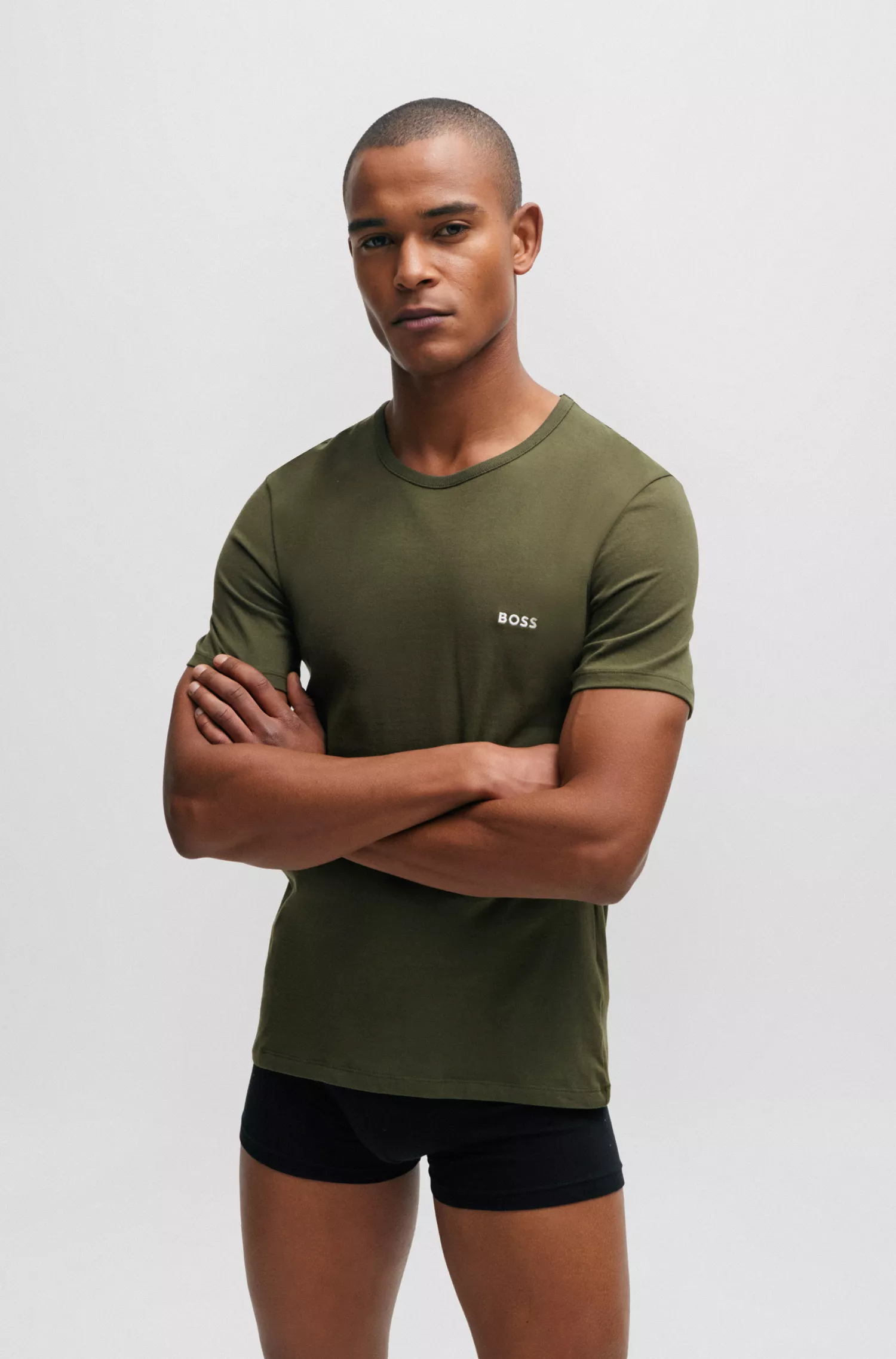 BOSS Black - Pacote com três camisetas de marca em malha de algodão