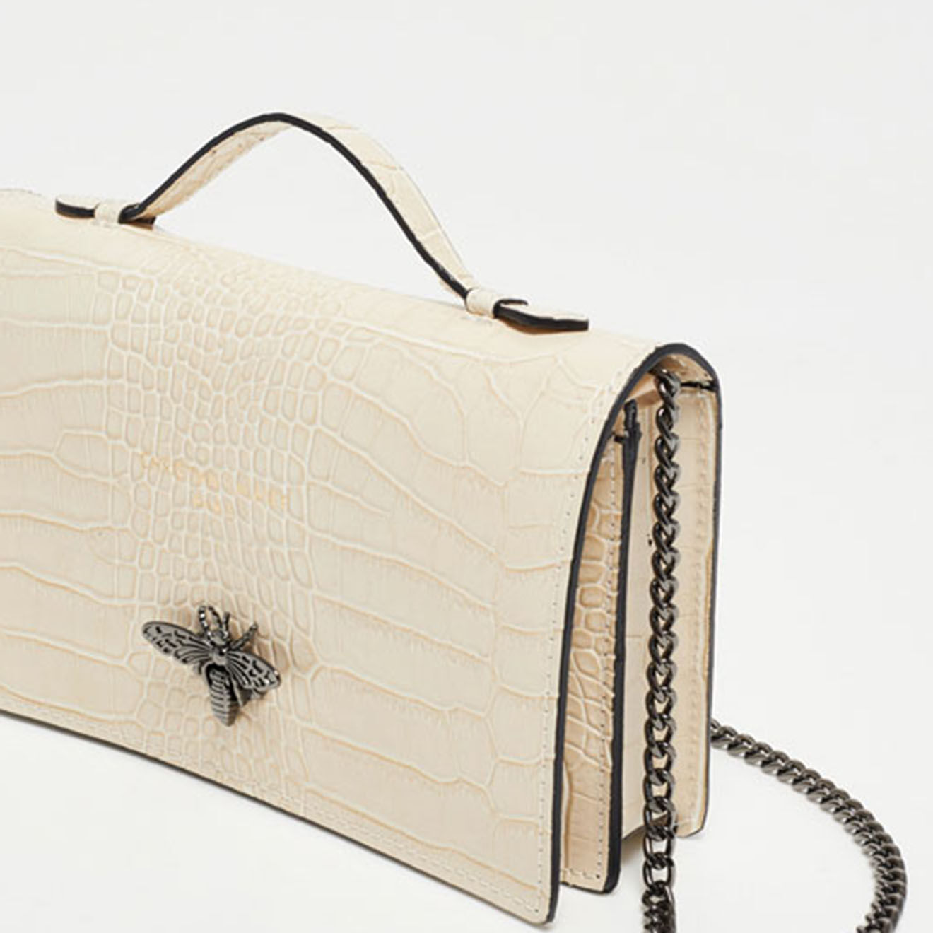Christian Laurier Sac bandoulière en Cuir Stacy Croco blanc cassé - 22x12x4  cm